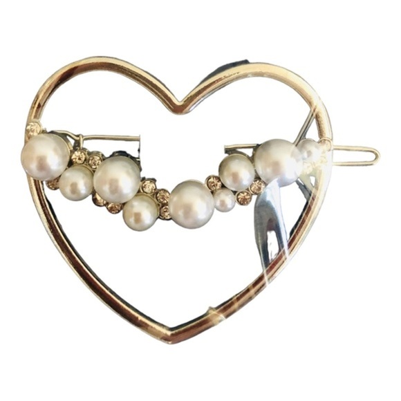2 gold or silver plated faux Pearl star-shaped & heart-shaped hair‎ clips - Picture 5 of 7